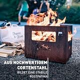 höfats – Beer Box Feuerschale – Getränkekiste, Feuerkorb, Grill, Flaschenöffner und Hocker in einem – für Garten und Terrasse – Corten-Stahl – schwarz, entwickelt eine langlebige Rost-Patina - 3