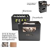 höfats – Beer Box Feuerschale – Getränkekiste, Feuerkorb, Grill, Flaschenöffner und Hocker in einem – für Garten und Terrasse – Corten-Stahl – schwarz, entwickelt eine langlebige Rost-Patina - 5