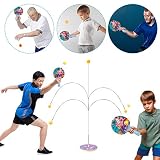 Surplex Tischtennistrainer mit Elastischem Weichem Schaft, Mit 2 Schlägern Und 3 Übungsbällen Für Anfänger/Selbsttraining/Freizeit/Dekompression/Kind Indoor Outdoor Spielen - 2