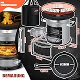 KESSER® Raketenofen mit Grillpfanne aus Gusseisen | inkl. Grillzange & Tragetasche | Dutch Oven 6 integrierte Spikes | BBQ Rakete Holzofen | Camping Outdoor-Campingkocher | Campinggrill Edelstahl - 7