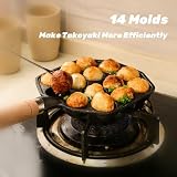 Topyond Takoyaki Pfanne,14 Löcher 3.8cm Loch Antihaft Pan Gusseisen mit Abnehmbarem Griff,Takoyaki Maker,Taiyaki Pfanne,Poffertjes Maker - 4