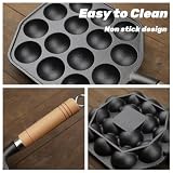 Topyond Takoyaki Pfanne,14 Löcher 3.8cm Loch Antihaft Pan Gusseisen mit Abnehmbarem Griff,Takoyaki Maker,Taiyaki Pfanne,Poffertjes Maker - 9