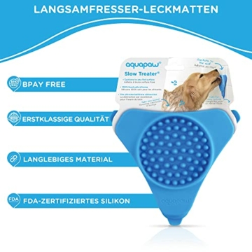 Aquapaw Premium Leckmatte für Hunde und Katzen | Rutschfeste Matte zum langsamen Fressen für Futter, Erdnussbutter | Lindert Ängste und Langeweile mit Saugnäpfen | Baden und Pflegen – Blau - 2