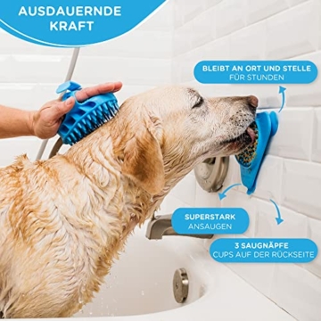 Aquapaw Premium Leckmatte für Hunde und Katzen | Rutschfeste Matte zum langsamen Fressen für Futter, Erdnussbutter | Lindert Ängste und Langeweile mit Saugnäpfen | Baden und Pflegen – Blau - 4