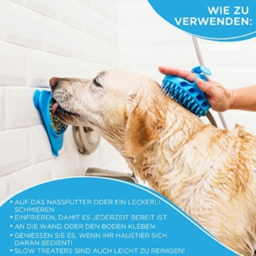 Aquapaw Premium Leckmatte für Hunde und Katzen | Rutschfeste Matte zum langsamen Fressen für Futter, Erdnussbutter | Lindert Ängste und Langeweile mit Saugnäpfen | Baden und Pflegen – Blau - 7