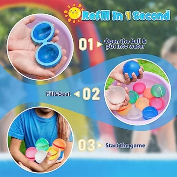 8 Stück Wiederverwendbare Magnetische Wasserballons,Magic Splashy Balls,Wasserbomben,Silikon Wasserballons Wasserspielzeug,Eine Sekunde Schnellfüller Wasserbomben, für Sommer Draussen,Pool - 3