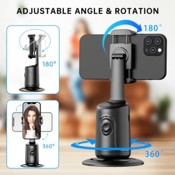 Auto Face Tracking Stativ, 360° Rotation Smart Telefonhalter, Keine App nötig, Gesicht Körper Selfie Stick Gimbal Stabilisator für Videoaufnahme, Live Streaming, Vlog (Schwarz) - 3