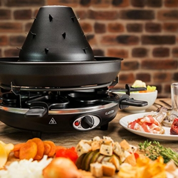 Klarstein Taste Volcano - Raclette, Tischgrill, Elektrogrill, Tartarenhut, 1500 Watt, stufenlos regelbar, Grillen, Überbacken, Grillpfännchen, für 6 Personen, Antihaftbeschichtung, schwarz - 2