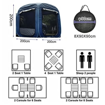 Lesulety heckzelt Auto SUV pop up Tent in Vorzelt Heckzelt breakwind for Camping Outdoor-Zelt grosses Outdoor-Zelt Schlafkapazität Für Bis zu 6 Personen,Blau,200cm*200cm - 8
